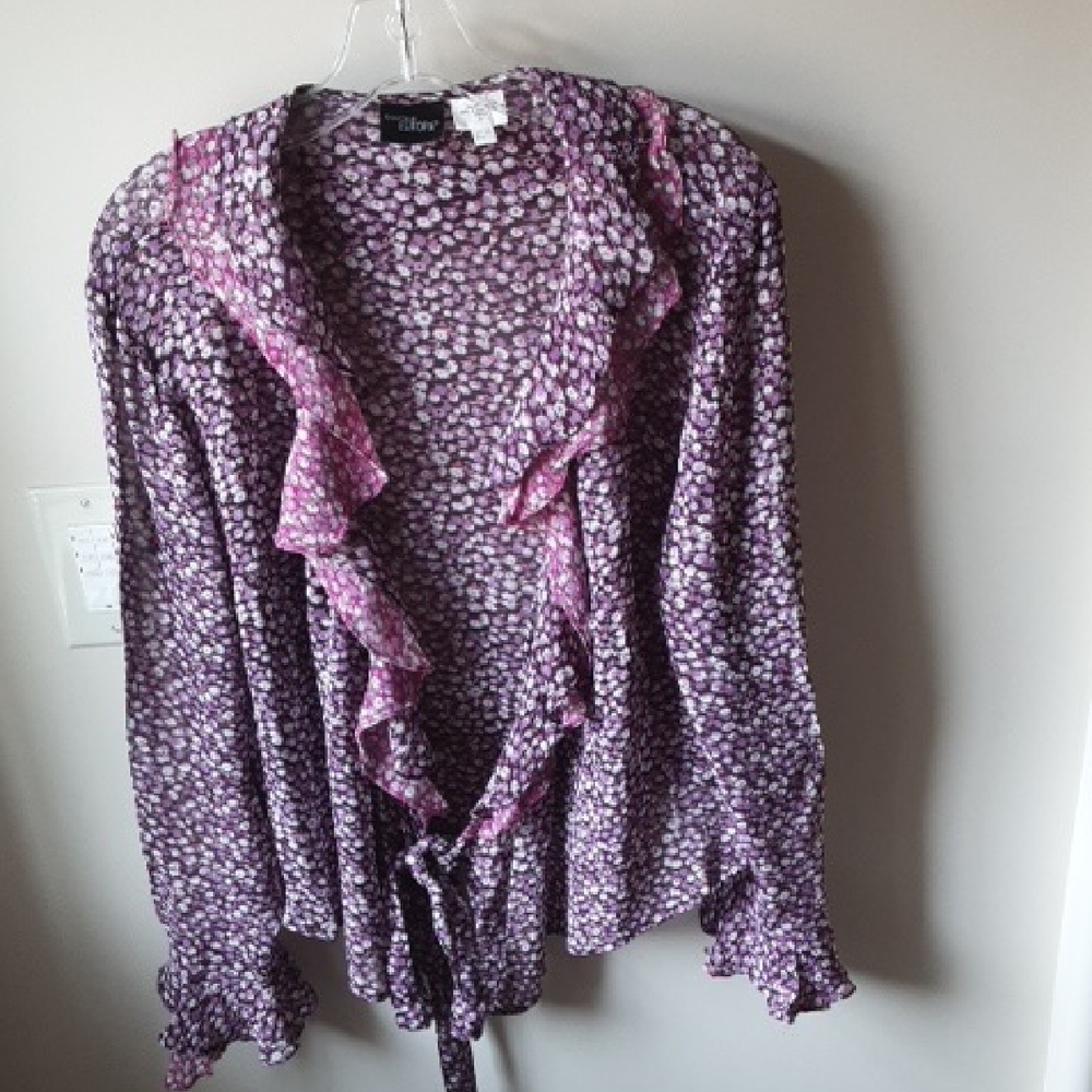 Purple Wrap Floral Ruffle Blouse
